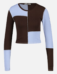 Crop top colorblock Blue/brown