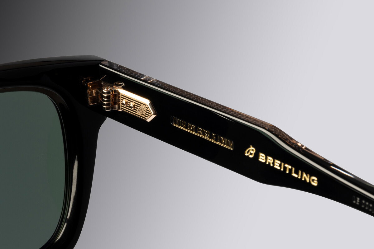 Detail image of the inside arm of a Breitling Sunglass.