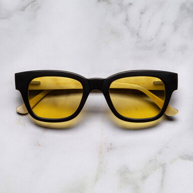 0772 Square Horn Sunglass in Deep Matte Black/Cream.