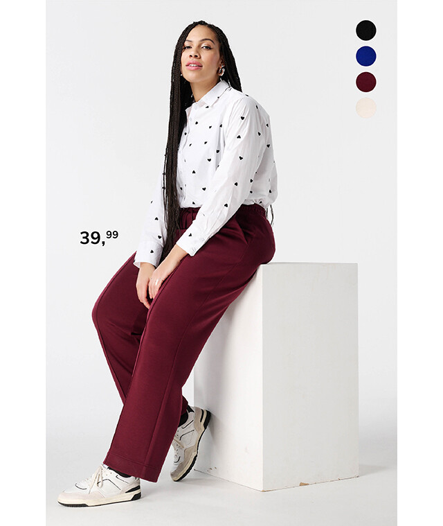 Broek met elastische taille en siernaad