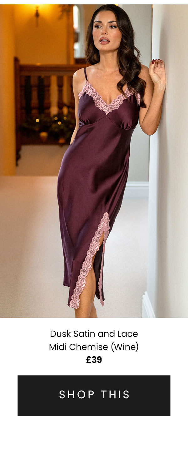Dusk Satin and Lace Midi Chemise - Wine