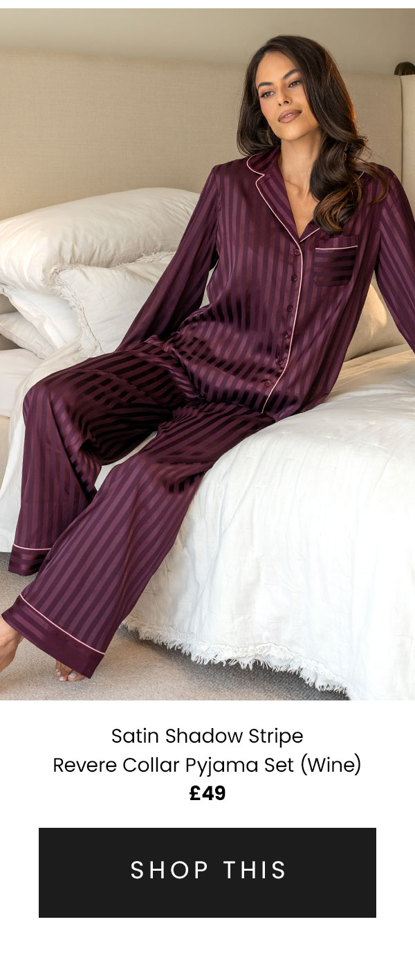 Satin Shadow Stripe Revere Collar Pyjama Set - Wine
