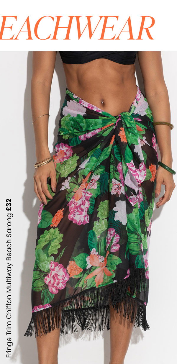 Fringe Trim Chiffon Multiway Beach Sarong - Black/Green/Pink
