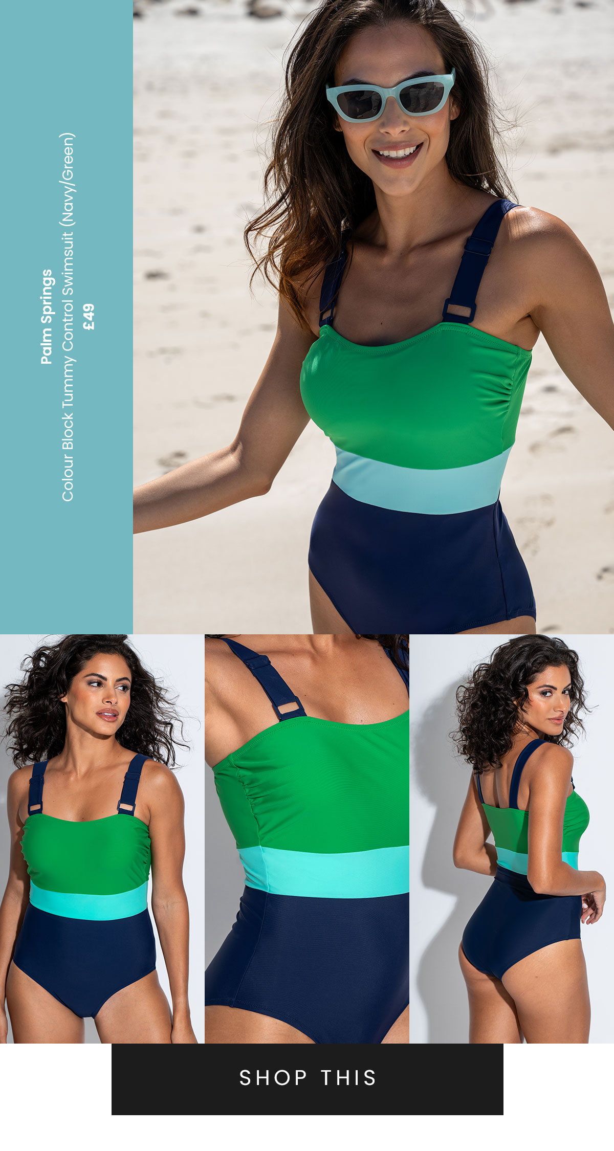 Palm Springs Colour Block Tummy Control Swimsuit - Navy/Green