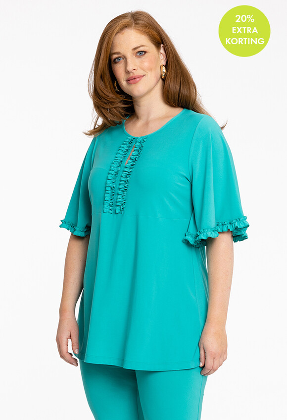 Tuniek flare met ruches DOLCE-turquoise-42/44